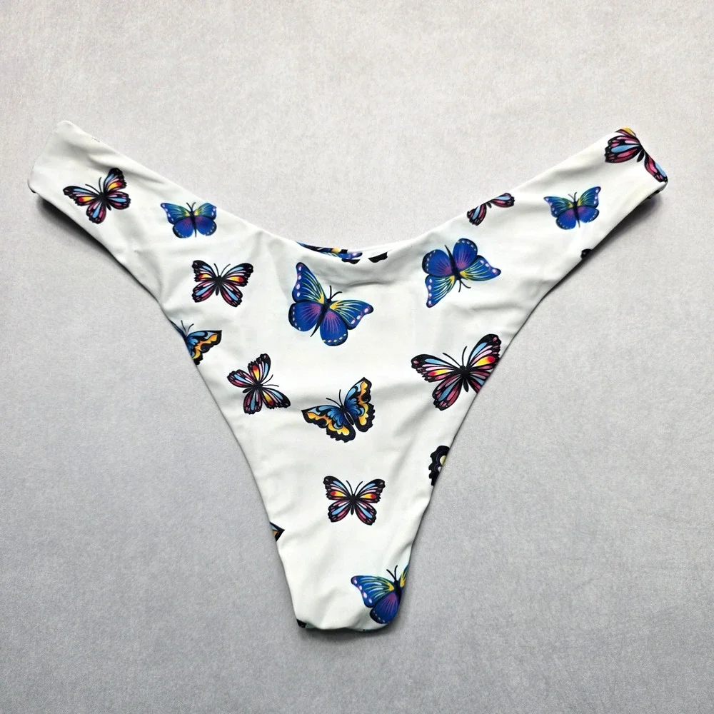 Zaful White Butterfly Thong Swim Beach Cheeky Flirty Boho‎ Bikini Bottom L Large